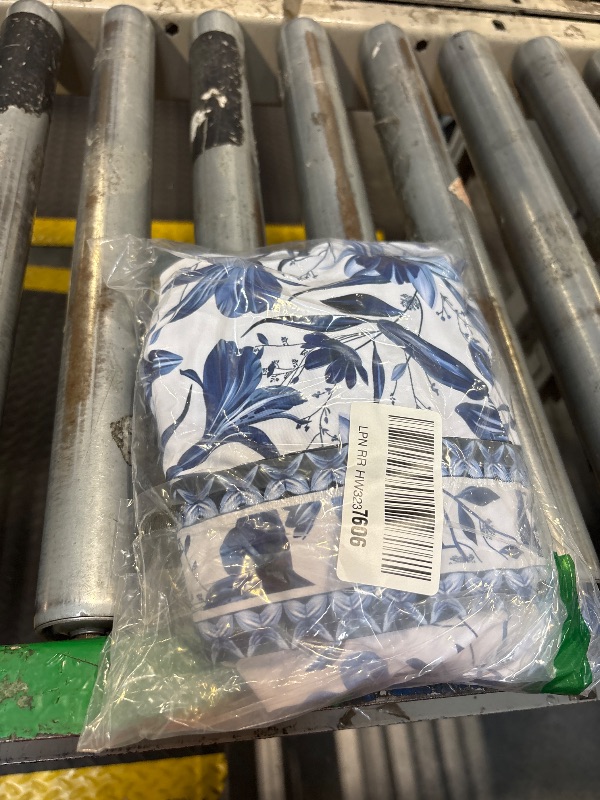 Photo 1 of ****MISSING SKIRT**** FLAXMAKER Blue and White V Neck Lace Up Strip Plant Prints One Piece Swimsuit (Swimsuit Blue,L)