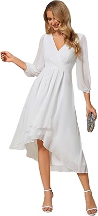 Photo 1 of ****HAS STAINED***Ever-Pretty Women's Chiffon V Neck Long Sleeves Pleated A-Line Midi Length Wedding Guest Dress 01926 SIZE 2XL
