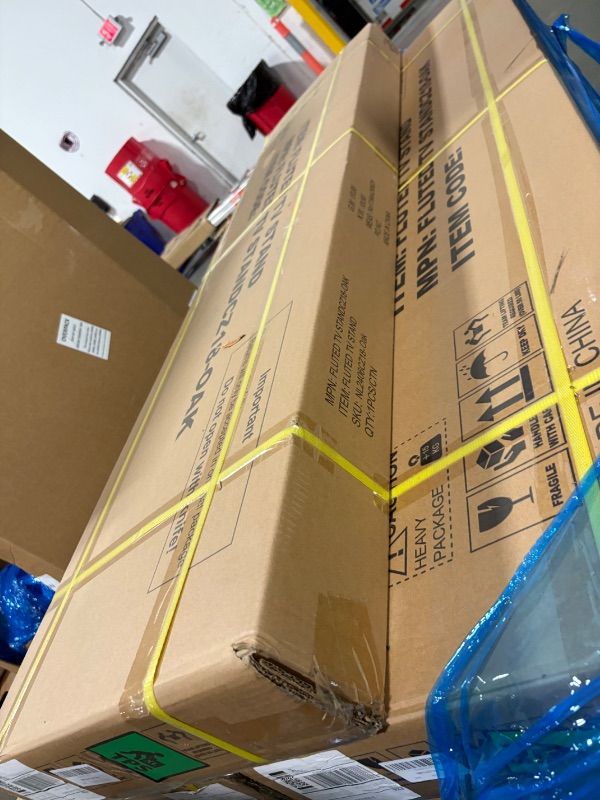 Photo 1 of **FACTORY SEALED AS SHOWN IN PHOTOS**Fluted TV Stand - Modern Wooden Freestanding Home Entertainment Console, 75" TV Stand with 2 Storage, 2 Shelves-Curved Round Edge TV and Media Console Table Length 70.8 inches Oak