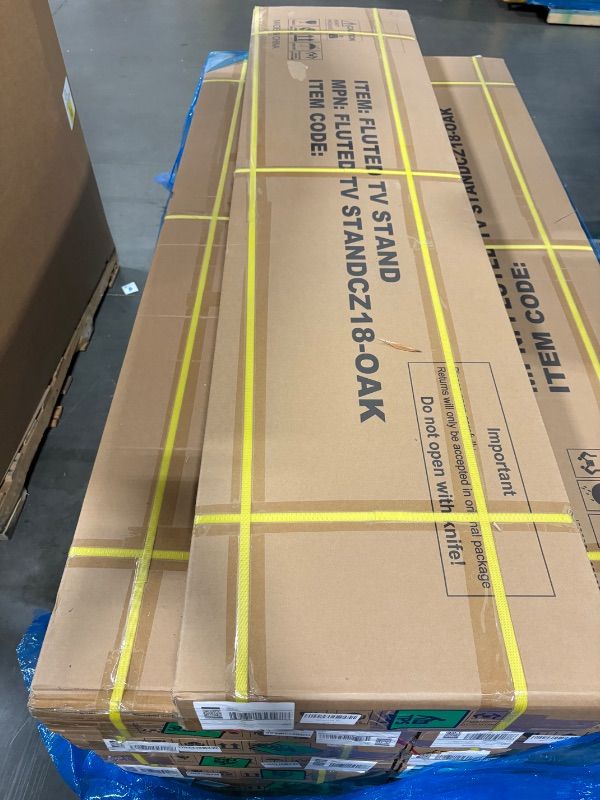 Photo 1 of **FACTORY SEALED AS SHOWN IN PHOTOS**Fluted TV Stand - Modern Wooden Freestanding Home Entertainment Console, 75" TV Stand with 2 Storage, 2 Shelves-Curved Round Edge TV and Media Console Table Length 70.8 inches Oak