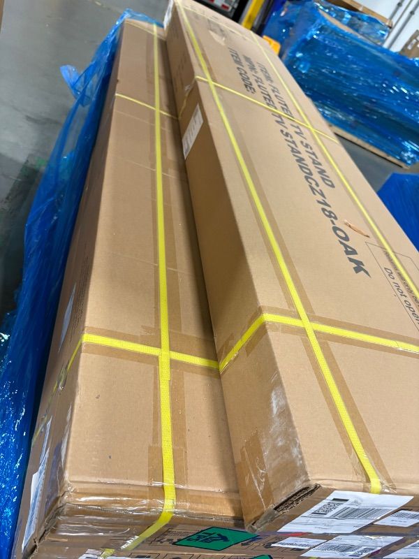 Photo 1 of **FACTORY SEALED AS SHOWN IN PHOTOS**Fluted TV Stand - Modern Wooden Freestanding Home Entertainment Console, 75" TV Stand with 2 Storage, 2 Shelves-Curved Round Edge TV and Media Console Table Length 70.8 inches Oak