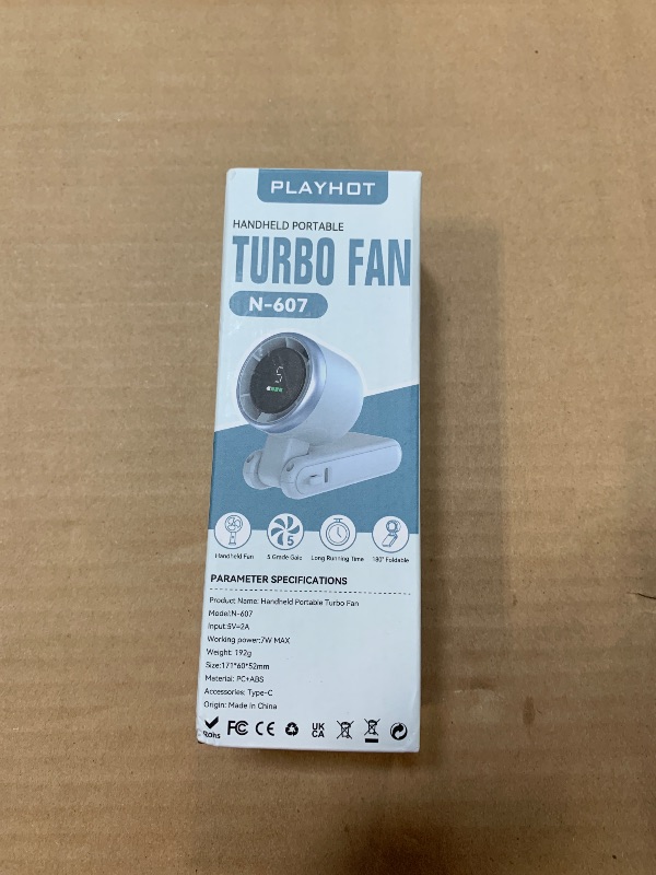 Photo 1 of PlayHot Portable Handheld Turbo Fan, 5-Speed Personal Fans, 5000mAh Rechargeable Fans Up to 12 Hours, Weight only 0.6lb Small Fan, Hand/Neck/Desk Fan 3 IN 1, Beach Vacation Essentials(Blue)