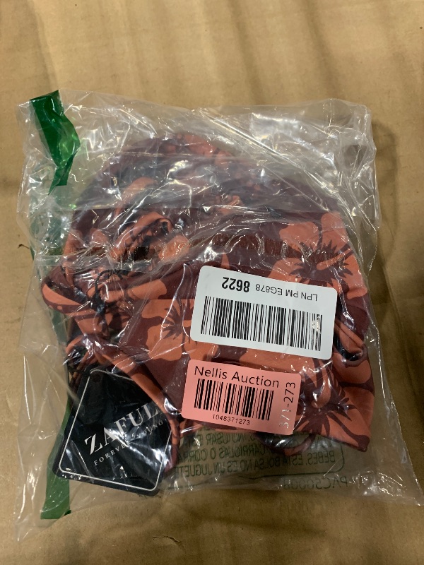 Photo 1 of ** 1 PIECE-NO BIKINI ** ZAFUL Women's Tie Back Padded High Cut Bralette Bikini Set Two Piece Swimsuit (1-Floral Mocha, L)