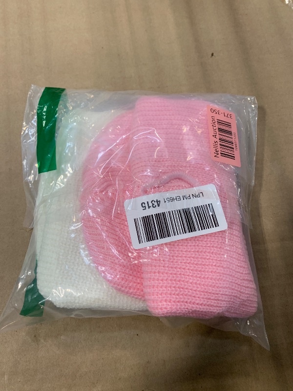 Photo 1 of **WHITE AND PINK** Tmflexe 2 Pieces 3-Hole Full Face Mask Cover Ski Mask Winter Balaclava Cap Knitted Face Cover for Winter Outdoor Sports White