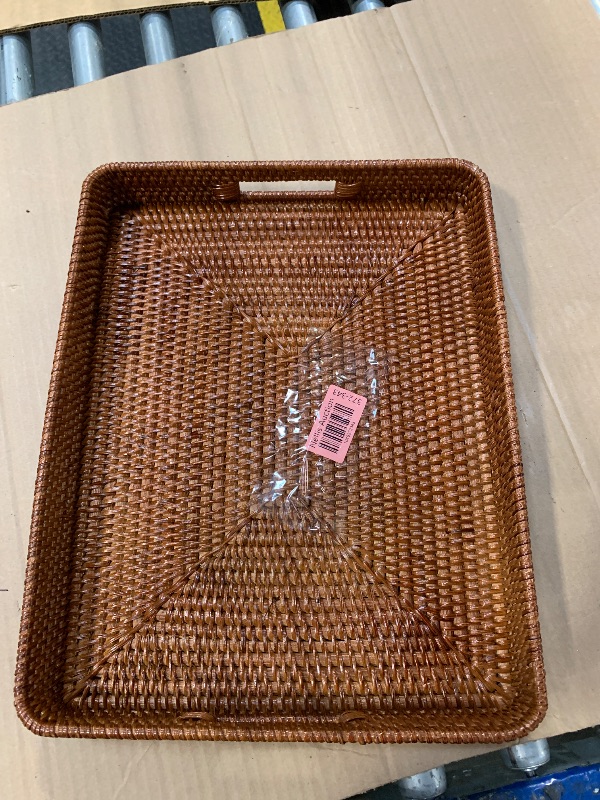 Photo 1 of ****SIMILAR****

i-lan 17 Inch Oversize Handwoven Dark Brown Rattan Rectangular Serving Tray with Cutout Handles, 2.3” High Wall Decorative Woven Rattan Storage Baskets Organizer Platter for Bread, Fruits
