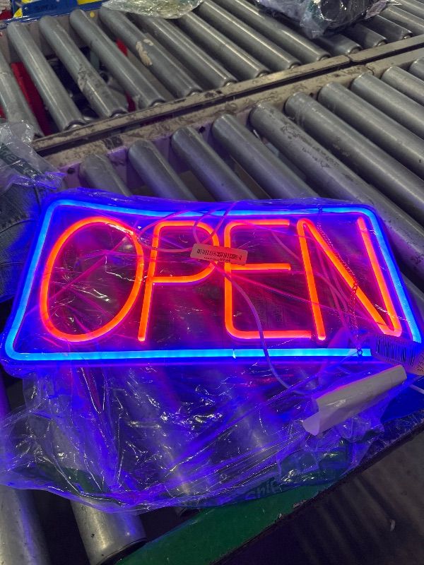 Photo 1 of **CRACKED, BUT STILL FUNCTIONS** Led Neon Open Signs for Business,16.5"X 9" Open Signs, Powered by USB with ON/OFF Switch, Adjustable Bright Led Neon Open Sign for Bar Salon Coffee Stores Club Hotel (Blue/Red-Horizontal)