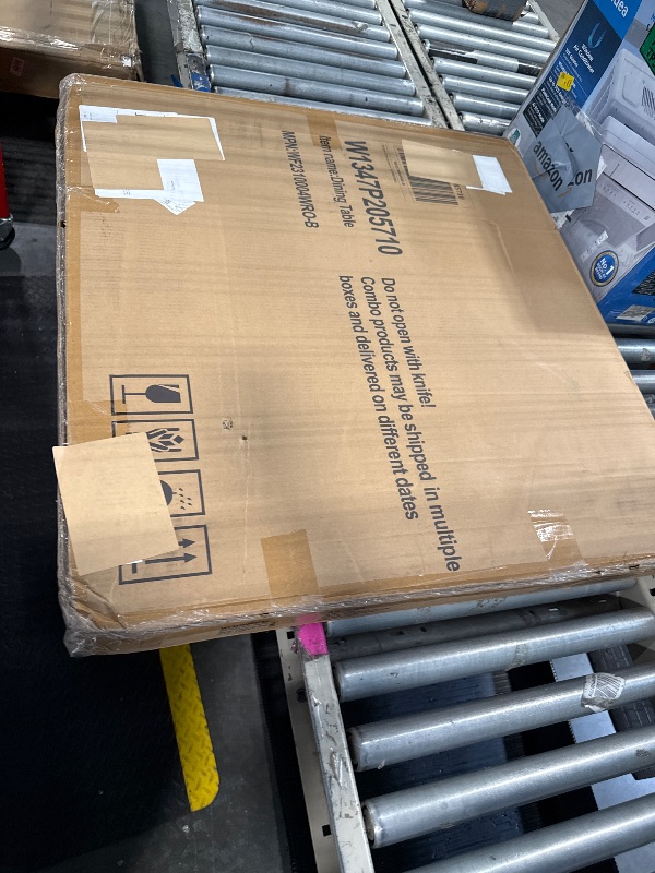 Photo 1 of ***LEGS MISSING***Zevemomo 63"-78.7" Expandable Dining Table, 6-10 Farmhouse Kitchen Table, Extendable Dining Table, Rectangular Kitchen Table with Metal Track, Tapered U-Shaped Legs for Dining Room, Office-Oak