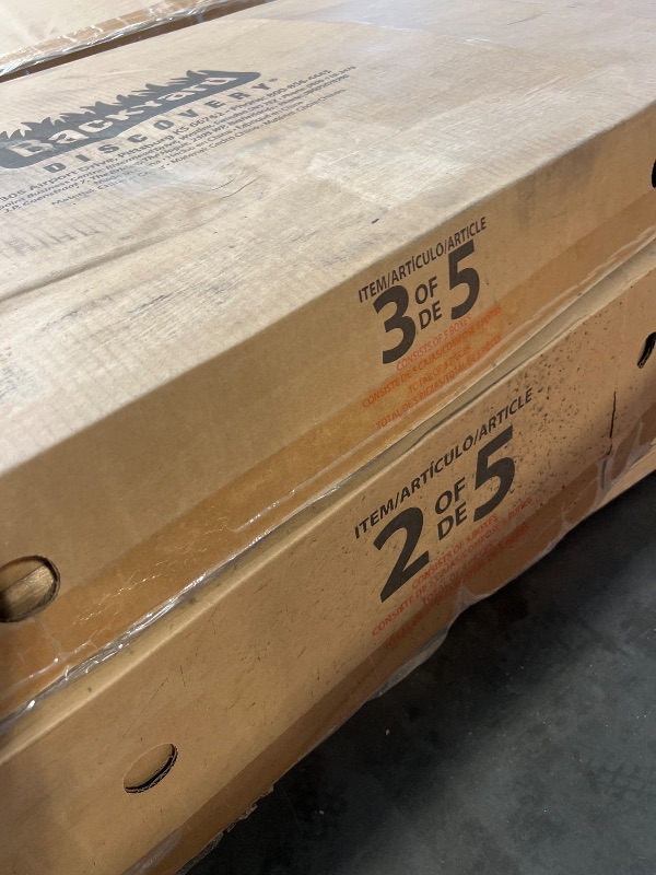 Photo 1 of *** ONLY 4/5 BOXES **** *** MOST WOOD IS BROKEN ***Backyard Discovery Arcadia 20' x 9.5' Cedar Wood Outdoor Gazebo Pavilion with Hardtop Galvanized Steel Slope Roof, Snow Support, Wind Resistance, PowerPort, Shade for Garden, Patio, Deck, Entertaining