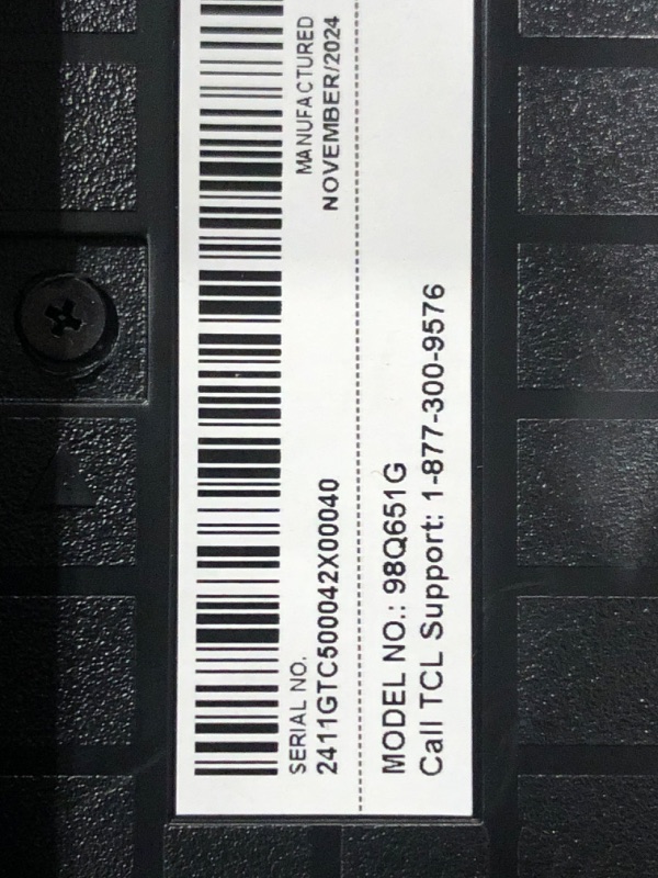 Photo 1 of ** UNABLE TO TEST**
TCL 98-Inch Q65 QLED 4K UHD Smart TV with Google TV (98Q651G, 2024 Model) Dolby Vision, Dolby Atmos, HDR Pro+, Game Accelerator Enhanced Gaming, Voice Remote, Works with Alexa, Streaming Television