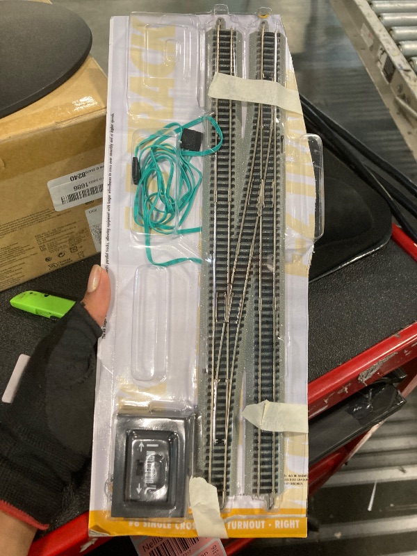 Photo 1 of  REMOTE CROSSOVER TURNOUT - RIGHT (1/box) - NICKEL SILVER Rail With Gray Roadbed - HO Scale
