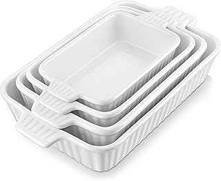 Photo 1 of ****BROKEN LARGE DISH************MALACASA Casserole Dishes for Oven, Porcelain Baking Dishes, Ceramic Bakeware Sets of 4, Rectangular Lasagna Pans Deep with Handles for Baking Cake Kitchen, White (9.4"/11.1"/12.2"/14.7