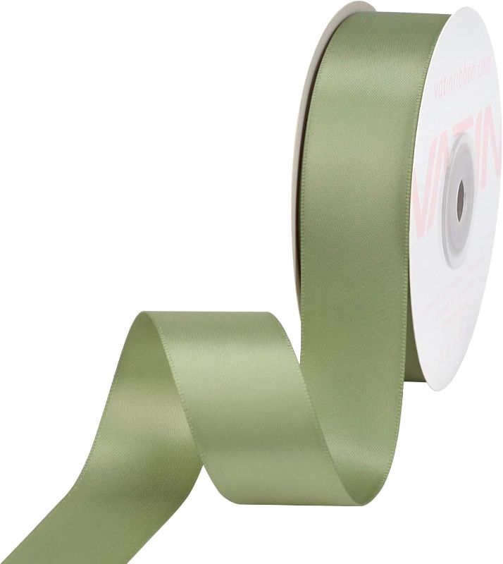 Photo 1 of  Double Face Dusty Sage Green Satin Ribbon 1" Continuous ,Sage Green Polyester Fabric Ribbon use for Bows Bouquet, Gift Wrapping, Floral Arrangement Wedding Decoration
