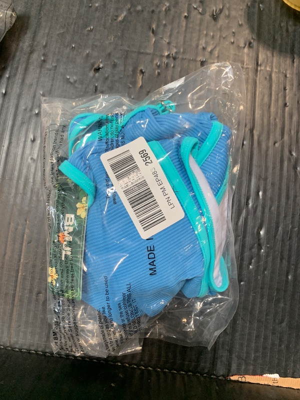 Photo 1 of BMJL Womens Tummy Control Swimsuit High Waisted Two Piece Bikini Sets Athletic Color Block High Cut Swimwear(S,Blue Ribbed)