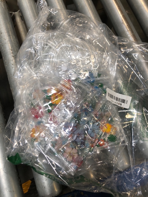 Photo 1 of **MISSING BAGS** Cinnvoice 36 Pcs Hibiscus Luau Gift Bags,Plastic Hawaiian Party Favor Bags,Clear Tropical Gifts with Handles for Party Summer Table Setting Aloha Luau Decorations (5.9 x 6.3 x 2.7 Inches)