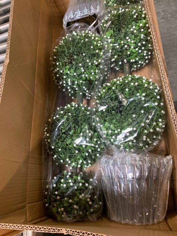 Photo 1 of ***PARTIAL SET***Hobyhoon 3FT Artificial Topiaries - Front Porch Plant, Outdoor Boxwood Topiary Trees Set of 2, Faux Boxwood Plants, Topiary Trees and Outdoor Artificial Plants for Front Porch, Patio and Garden Décor