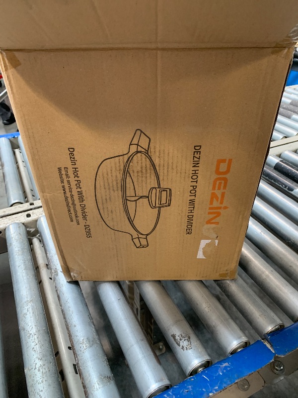 Photo 1 of **MISSING THE HANDLE TO THE LID** Dezin 5-QT Double-flavor Shabu Shabu Pot with Divider, Dual Sided Nonstick Hot Pot, 12 Inch Divided Stockpot for Cooking, Hotpot for Induction Cooktop, Gas Stove & Hot Burner, Soup Ladle Included *****Handle to lid broken