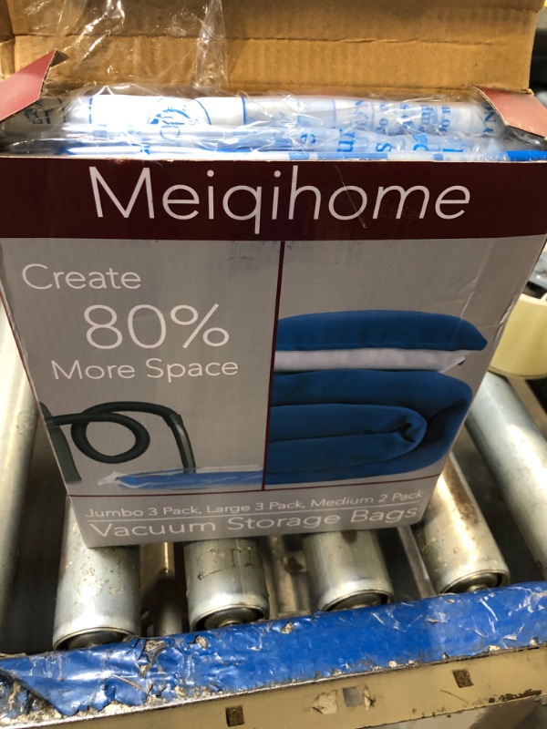 Photo 1 of ****MISSING TWO BAGS*** Vacuum Storage Bags 8 Combo (3 Jumbo/3Large/2 Medium), Space Saver Sealer Bags,Plastic Packaging Bags, Airtight Compression Bags for Clothes, Pillows, Comforters, Blankets, Bedding. *****ORIGINAL PACKAGE******
