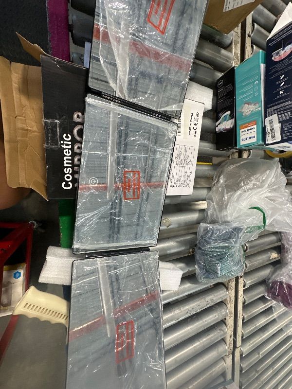 Photo 1 of **RIGHT MIRROR HAS A CRACK** HIEEY 3 Way Mirror for Hair Cutting with LED,360 Trifold with Height Adjustable Telescoping Hooks, and 5X Magnification, for Makeup and Styling (Black)