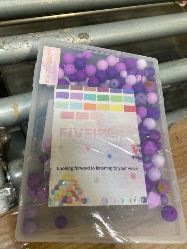 Photo 1 of 172PCS FIVEIZERO Silicone Beads for Keychain Making, 6 Mixed Colors Silicone Focal Beads Kit, 9mm & 15mm Round Lentil Hexagon Beads & Rhinestone Spacer Beads for Jewelry Making & Bracelets (Purple)