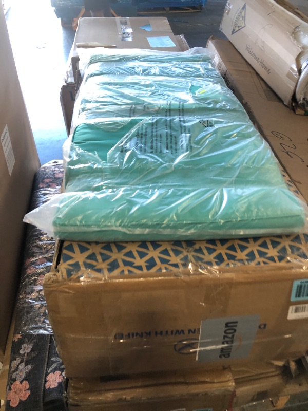 Photo 1 of **MISSING THE BACK OF THE CHAIR AND HARDWARE**Shintenchi 4 Piece Patio Ratten Set Outdoor Furniture Set Wicker Conversation Set with Cushions and Tempered Glass Tabletop,Blue