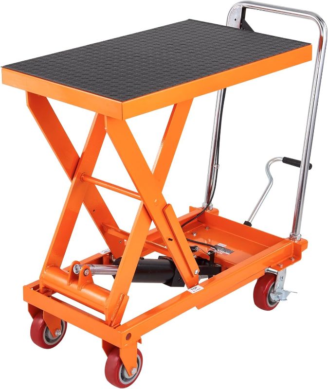 Photo 1 of  1100 LBS Hydraulic Lift Table Cart with 11"-35.4" Lift Range, Hydraulic Scissor Cart with Non-Slip Pad & 4 Wheels, Manual Single Scissor Lift for Material Handling and Transportation
