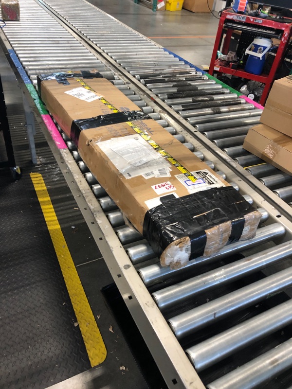 Photo 1 of **MISSING HARDWARE AND FRAME** Global Industrial 4'L Outdoor Park Bench with Backrest, Recycled Plastic Slats, Wrought Iron Frame, 1100 lbs Capacity, Tan, Surface Mount, Easy Assembly