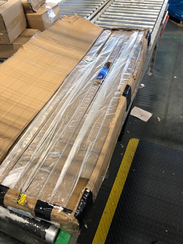 Photo 1 of **MISSING HARDWARE AND FRAME** Global Industrial 4'L Outdoor Park Bench with Backrest, Recycled Plastic Slats, Wrought Iron Frame, 1100 lbs Capacity, Tan, Surface Mount, Easy Assembly