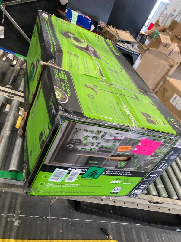 Photo 1 of Greenworks 48V (2x24V) 20" Brushless Mower+12" String Trimmer +320CFM Blower,(2) 4.0Ah Batteries and 4A Dual Port Charger