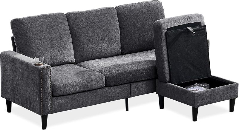 Photo 1 of ***Not Alike/ Similar***
Modern Design Chenille 3 Seat L-Shape Sectional Sofa with Storage Chaise for Apartment, Studio, Office,Living Room,L Shape-Dark Grey