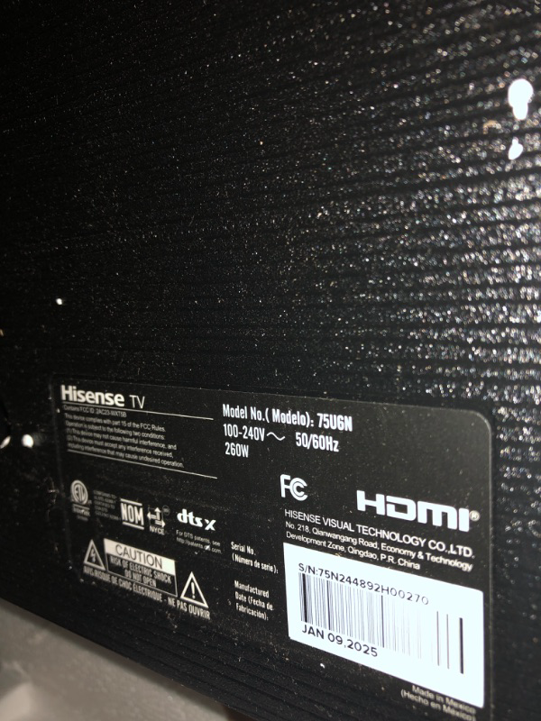 Photo 1 of **SCREEN CRACKED**Hisense 75-Inch Class U6 Series Mini-LED ULED 4K UHD Google Smart TV (75U6N) - QLED, Motion Rate 240, HDR 10+, Full Array Local Dimming, Game Mode Plus, Alexa Compatibility
