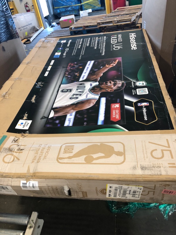 Photo 1 of **SCREEN CRACKED**Hisense 75-Inch Class U6 Series Mini-LED ULED 4K UHD Google Smart TV (75U6N) - QLED, Motion Rate 240, HDR 10+, Full Array Local Dimming, Game Mode Plus, Alexa Compatibility