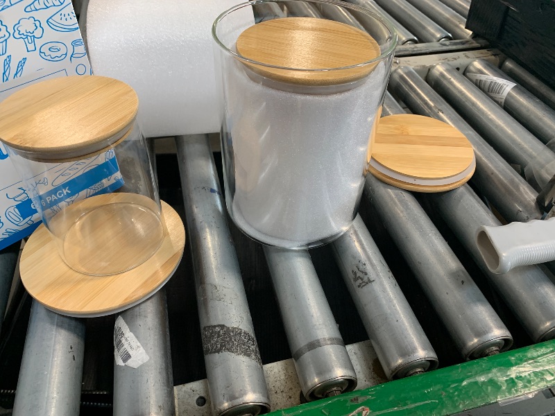 Photo 1 of ***missing parts****6-Pack Borosilicate Glass Storage Jars with Bamboo Lids + 132 Pre-Printed Pantry Labels Included, BPA-Free Thicken Airtight Containers for Flour, Sugar, Rice, Microwave & Freezer Safe(100OZ/54OZ/27OZ)