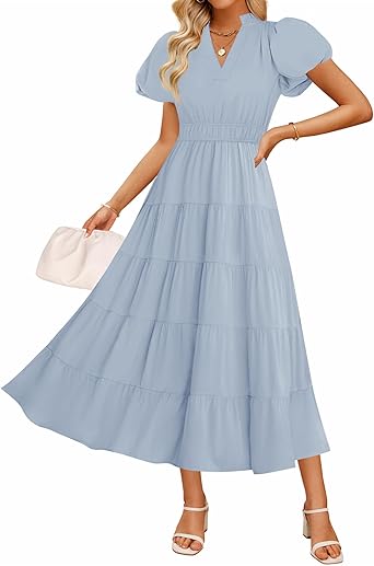 Photo 1 of ****similar****ZESICA Women's Summer Casual Maxi Dress 2025 Puff Short Sleeve V Neck Ruffle Tiered Flowy Boho