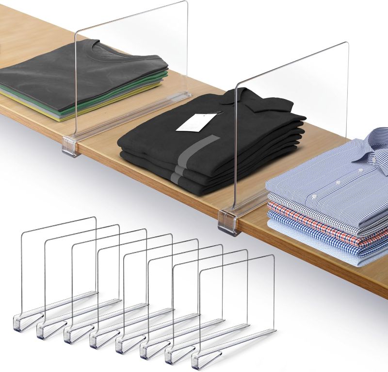 Photo 1 of ***similar****8 Pack Acrylic Shelf Dividers for Closet Organization 11x7.9 Inch – Clear Closet Shelf Separators for Purses, Clothes & Sweater Storage – Vertical Bookshelf Dividers for Bedroom, Office & Kitchen
