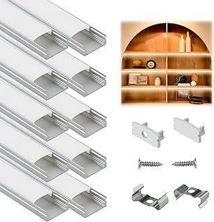 Photo 1 of 10-Pack 6.6ft/ 2Meter U Shape LED Aluminum Channel System with Milky Cover, End Caps and Mounting Clips, Aluminum Profile for LED Strip Light Installations, Very Easy Installation