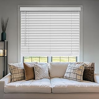 Photo 1 of 2 Inch Cordless Room Darkening Faux Wood Blind - 22" W x 36" L - White, Over 1,000 Custom Sizes Starting at 18.97, Inside or Outside Mount, Venetian Shades for Interior Windows by Lumino