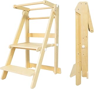 Photo 1 of  ***COLOR IS WHITE***Foldable Toddler Learning Standing Tower, WOOD CITY Montessori Kitchen Step Stool Helper with 3 Adjustable Heights Learning Kitchen Tower for Counter and Bathroom Sink (Natural)