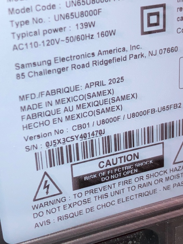 Photo 1 of ** USE FOR PARTS
Samsung 65-Inch Class Crystal UHD U8000F 4K Smart TV (2025 Model) Endless Free Content, Crystal Processor 4K, MetalStream Design, Knox Security, Alexa Built-in