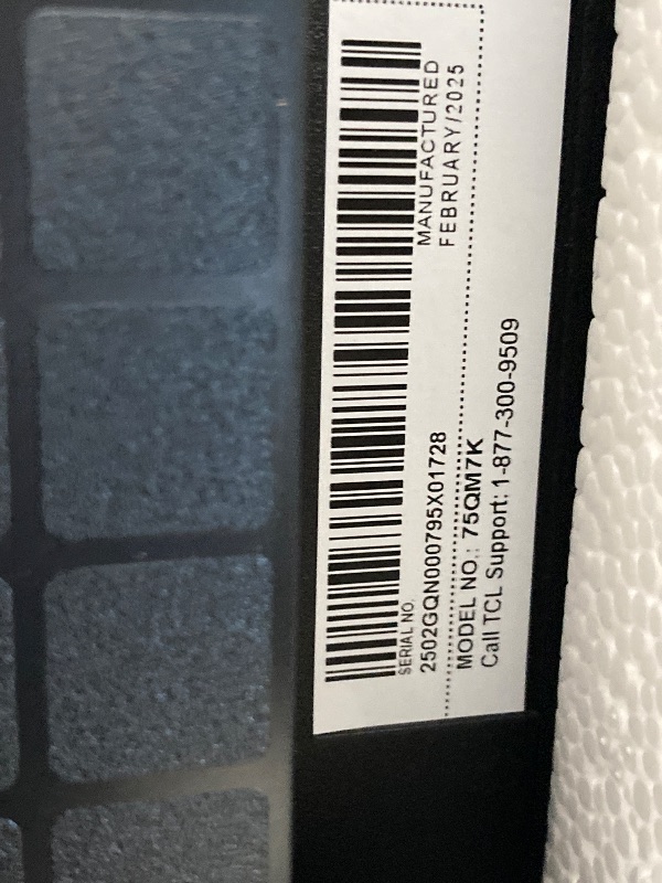 Photo 1 of ** USE FOR PARTS**
TCL 75-Inch Class QM7K Series QD-Mini LED 4K UHD Google Smart TV Best Premium Mini-LED TV - QLED, 144hz, 288hz Gaming Rate, Anti-Reflective Screen, Bang & Olufsen Audio, Atmos (75QM7K, 2025 Model)