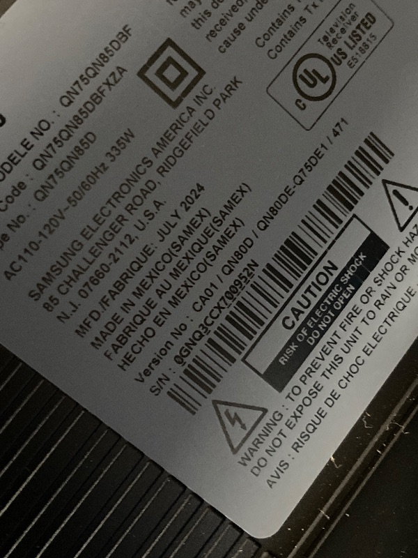 Photo 1 of ** USE FOR PARTS
Samsung 75-Inch Class QLED 4K QN85D Series Mini LED, Neo Quantum HDR Smart TV w/Dolby Atmos, Object Tracking Sound Lite, Real Depth Enhancer Pro, Alexa Built-in (QN75QN85D, 2024 Model)