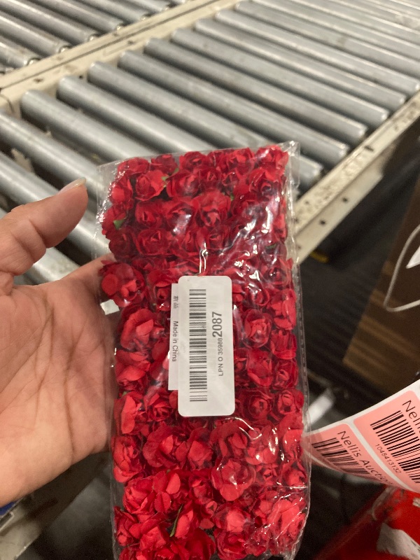 Photo 1 of 144 Pcs Artificial Mini Fake Rose Flower, Handmade Small Paper Flowers for Crafts Wedding Bouquet Mini Paper Flowers with Stems for DIY Crafts Gift Wreath Scrapbooking HairClips Decoration(Red)