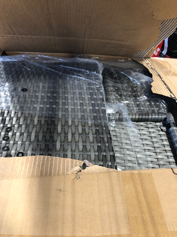 Photo 1 of **PARTIAL SET**BOX 1 OF 3**7 Piece Outdoor Patio Furniture Set with Plastic Wooden Table, Patio Rattan Conversationr Sofa Set, All Weather Sectional Rattan Sofa and Chairs, Garden, Porch, Poolside, Blue             
