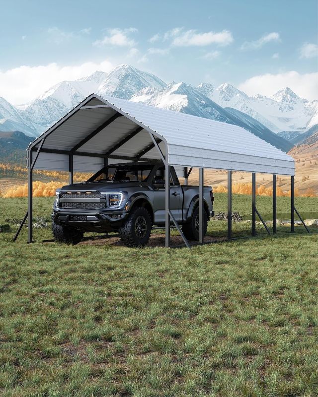 Photo 1 of **NOT EXACT*
13'x26'x11' Oversized Metal Carport, Steel Heavy Duty Carport for All-Weather, Permanent Shelter for Full-Size Pickup Trucks, Boats, and Tractors, N.W. 780 Lbs
