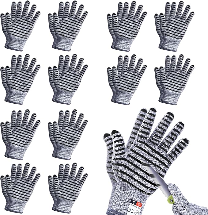 Photo 1 of 12 Pairs Anti-slip Cut Resistant Work Gloves Level 5 Protection for Metal Fabrication, Wood Work, Construction      