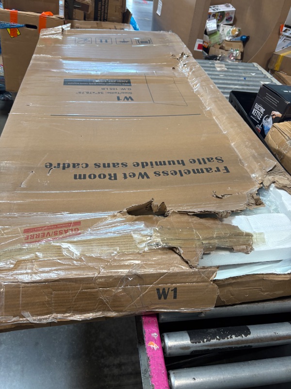 Photo 1 of **WILL NEED TRUCK FOR PICK UP**
34" W x 78.75" H Shower Screen, Fixed Frameless Shower Glass Panel with 3/8"(10mm) SGCC Clear Tempered Glass, Single Shower Door for Bathroom (Matte Black, 34" W x 78.75" H)