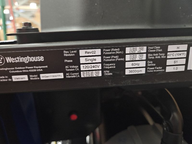 Photo 1 of **looks like a new but open return**
Westinghouse 14500 Peak Watt Tri-Fuel Home Backup Portable Generator, Remote Electric Start, Transfer Switch Ready, Gas, Propane, and Natural Gas Powered