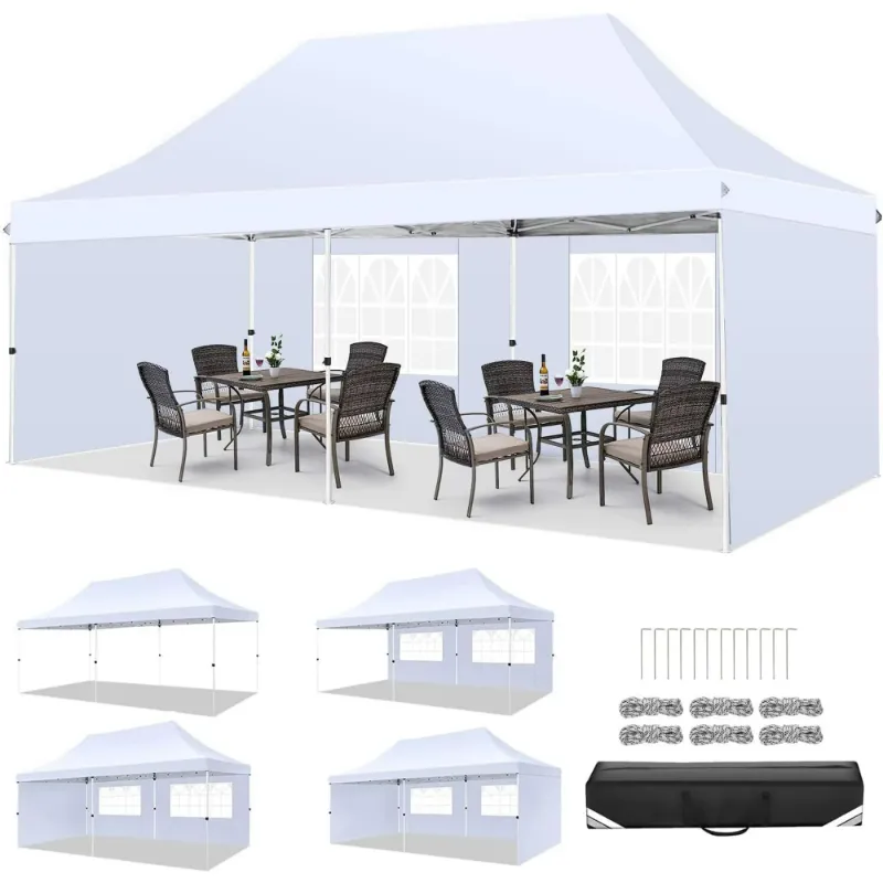 Photo 1 of 10x20 Pop up Canopy Tent with 4 Sidewalls, Waterproof Commercial Grade EZ Outdoor Gazebo with UV 50+ Protection, Instant Setup Event Shelter for Parties, Garden, and Camping, White