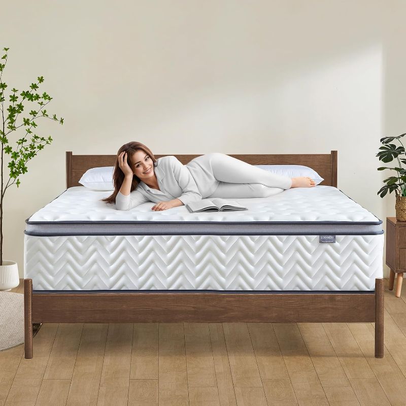 Photo 1 of 14 Inch King Size Mattress in a Box, Hybrid Cooling Gel Memory Foam & Pocketed Coils, Medium Firm, CertiPUR-US Certified, Pressure Relief, Motion Isolation