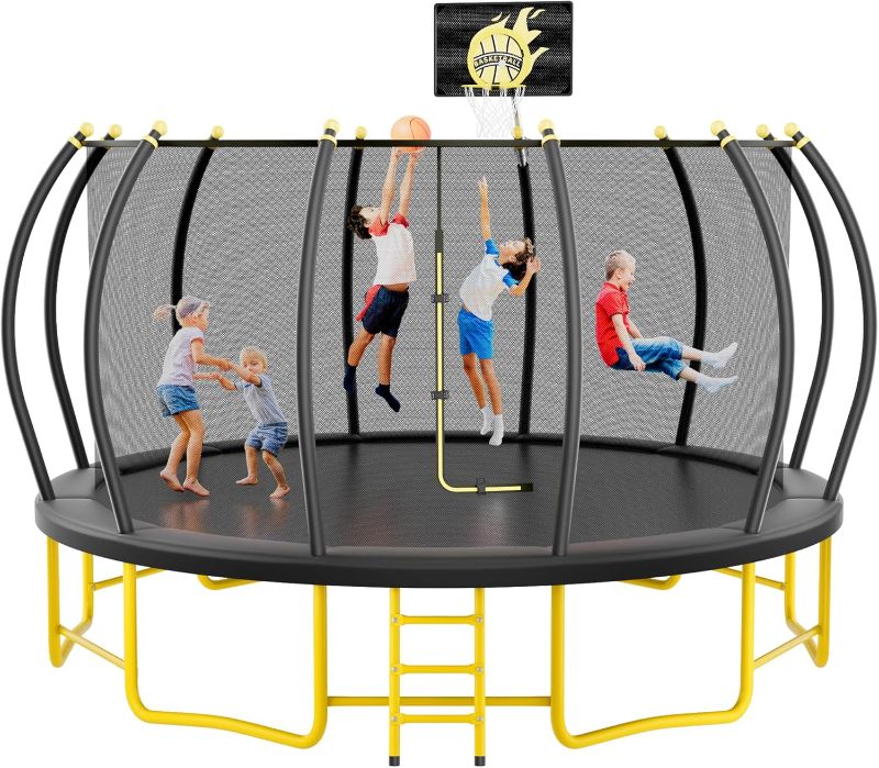 Photo 1 of 16FT Pumpkin Trampoline, Outdoor Trampoline with Basketball Hoop, Recreational Trampoline with Enclosure Net, Ladder and Galvanized Steel Frame for Kids and Adults****STOCK PHOTO, ITEM/ COLOR MAY VARY****