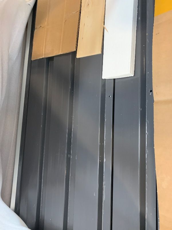 Photo 1 of **FOR PARTS, PARTIAL SET!!** DWVO 8x6ft Large Tool Storage Shed with Window, Lockable Doors, and Sloped Roof, Oversized Steel Outdoor Storage Shed for Garden, Patio, Garage, Backyard, Lawn - Gray & White